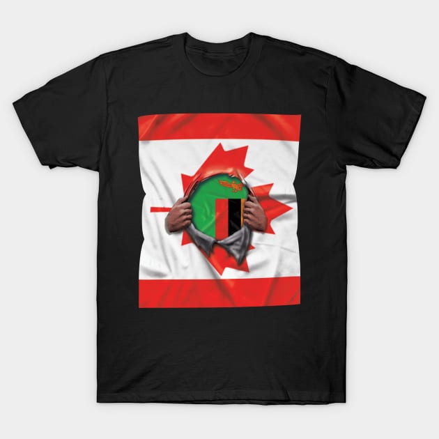 Zambia Flag Canadian Flag Ripped - Gift for Zambian From Zambia T-Shirt by Country Flags